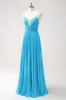 Peacock Blue A-Line Spaghetti Straps Bridesmaid Dress sold by Zapaka