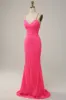 Mermaid Spaghetti Straps Sequined Hot Pink Long Prom Dress sold by Zapaka