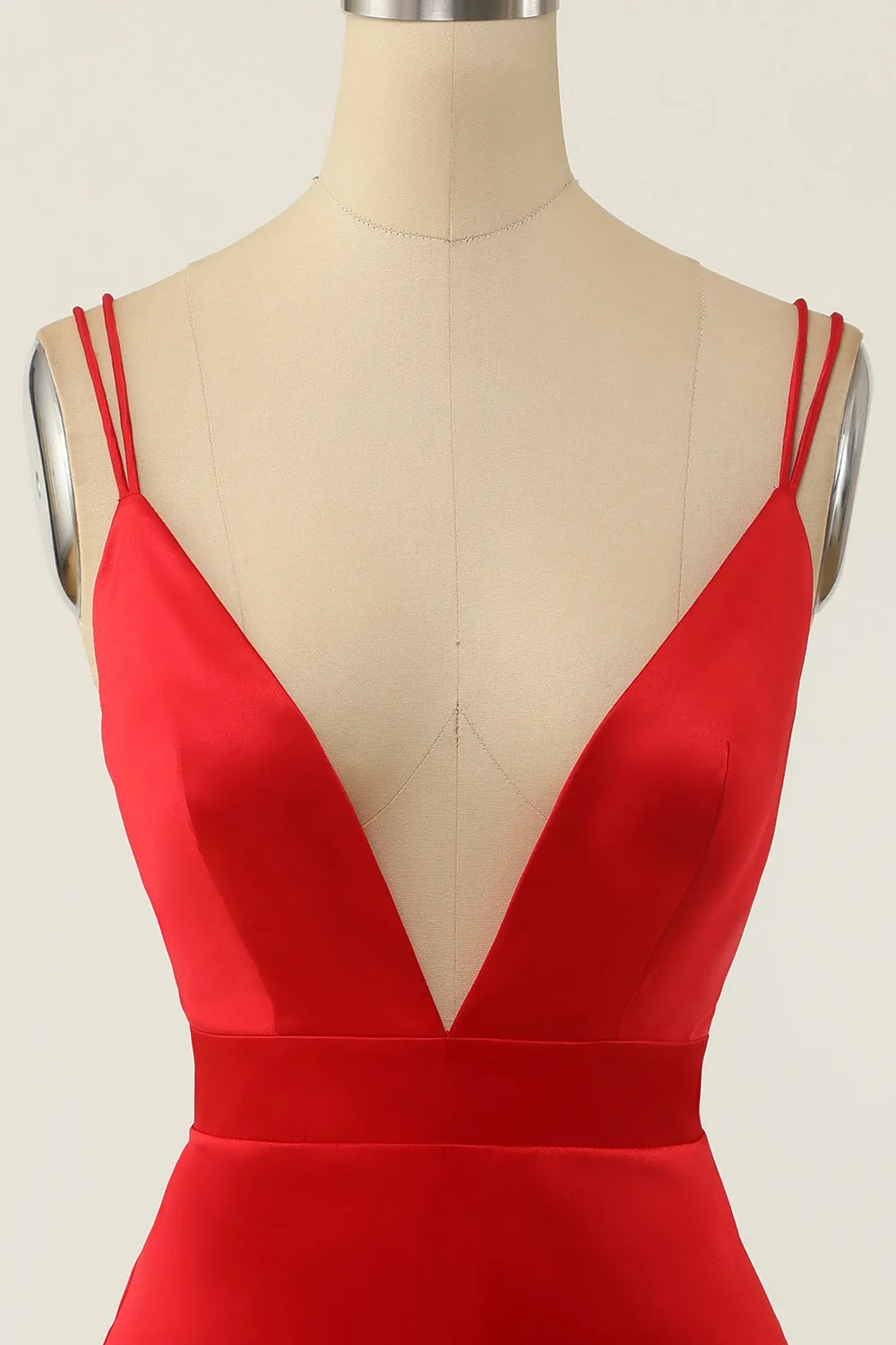 Red Satin V-neck Cocktail Dress sold by Zapaka product image thumbnail 3