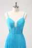 Peacock Blue A-Line Spaghetti Straps Bridesmaid Dress sold by Zapaka