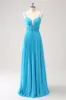 Peacock Blue A-Line Spaghetti Straps Bridesmaid Dress sold by Zapaka