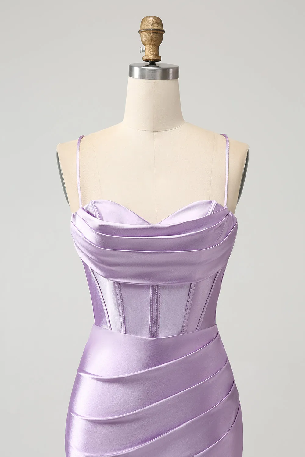 Lilac Bodycon Spaghetti Straps Corset Satin Short Homecoming Dress sold by Zapaka product image thumbnail 4