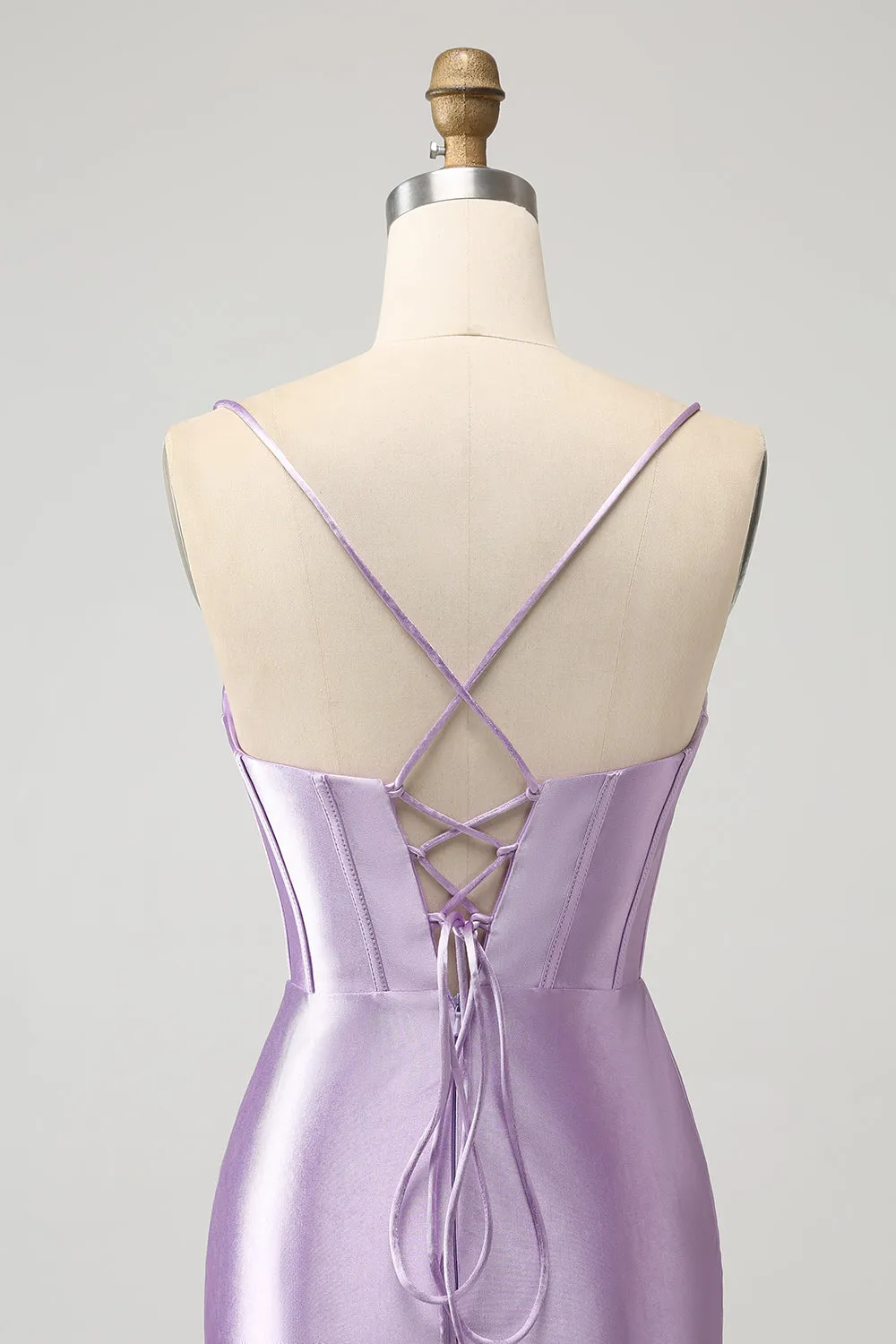Lilac Bodycon Spaghetti Straps Corset Satin Short Homecoming Dress sold by Zapaka product image thumbnail 5