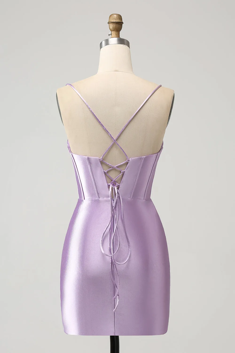 Lilac Bodycon Spaghetti Straps Corset Satin Short Homecoming Dress sold by Zapaka product image thumbnail 2