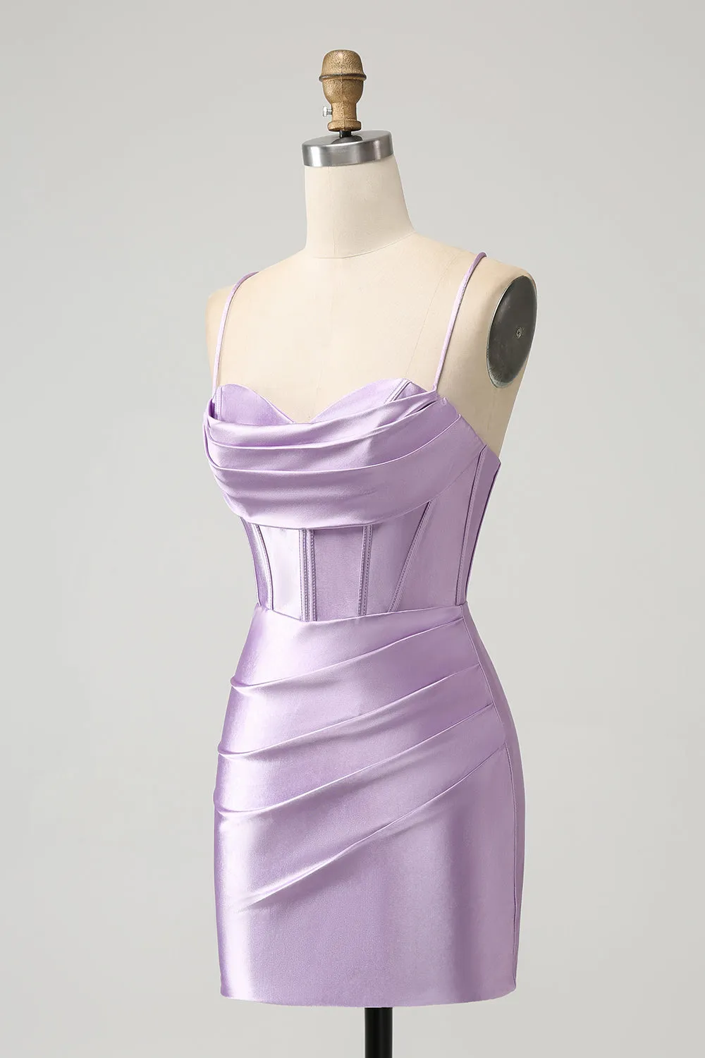 Lilac Bodycon Spaghetti Straps Corset Satin Short Homecoming Dress sold by Zapaka product image thumbnail 3