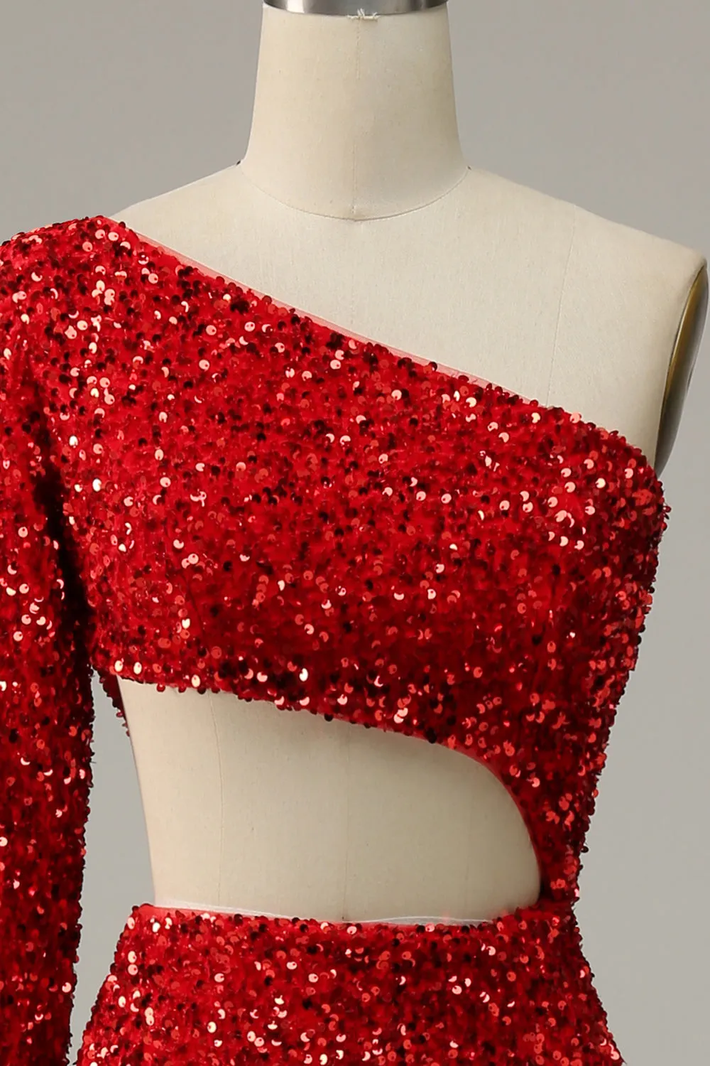 Mermaid One Shoulder Red Sequins Cut Out Prom Dress with Slit Front sold by Zapaka product image thumbnail 4