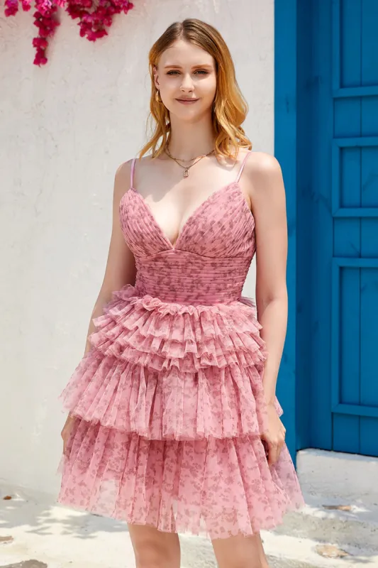 Blush A Line Spaghetti Straps Homecoming Dress with Ruffles sold by Zapaka