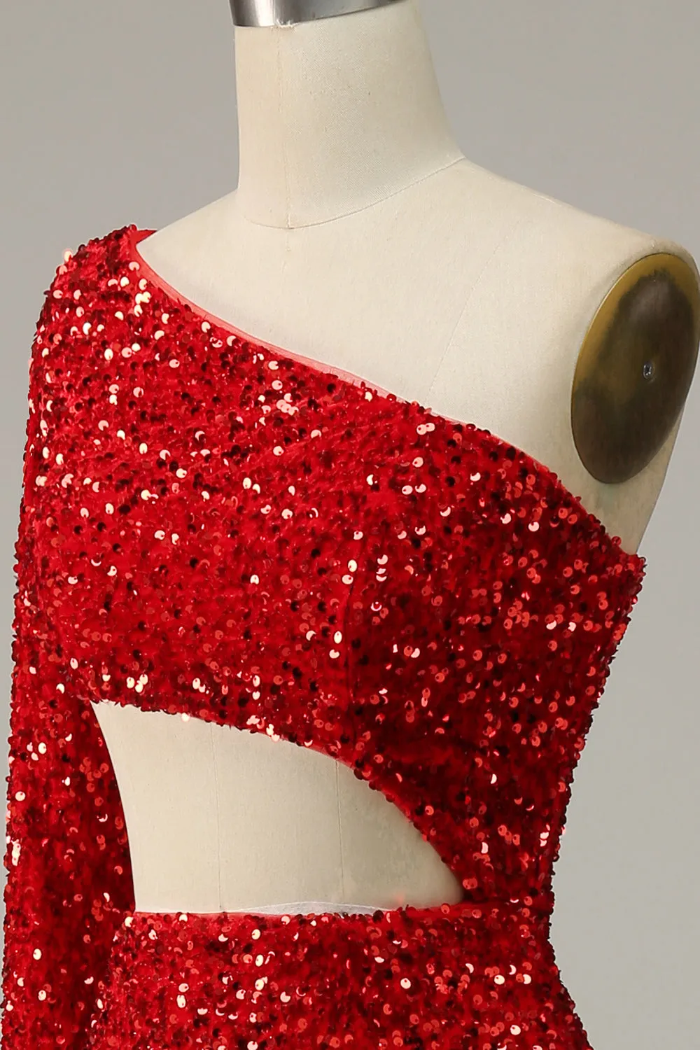 Mermaid One Shoulder Red Sequins Cut Out Prom Dress with Slit Front sold by Zapaka product image thumbnail 5