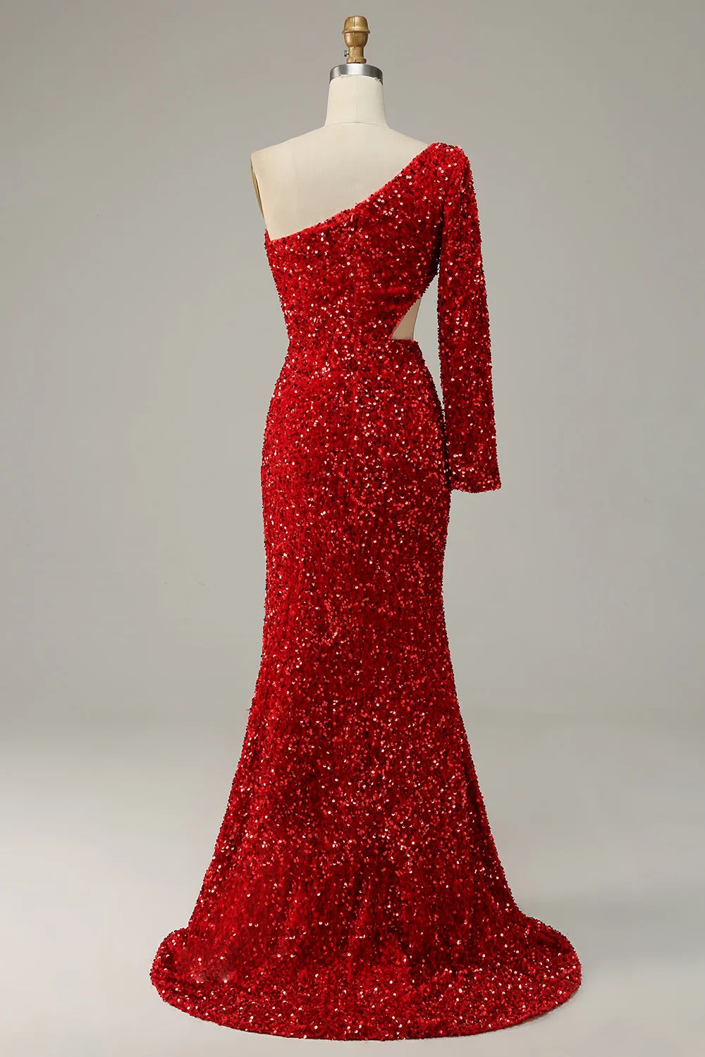 Mermaid One Shoulder Red Sequins Cut Out Prom Dress with Slit Front sold by Zapaka product image thumbnail 2