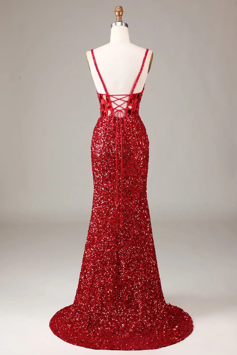 Glitter Mirror Sequins Red Corset Prom Dress with Slit sold by Zapaka product image thumbnail 2