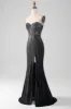 Sparkly Black Strapless Beaded Mermaid Prom Dress with Slit sold by Zapaka
