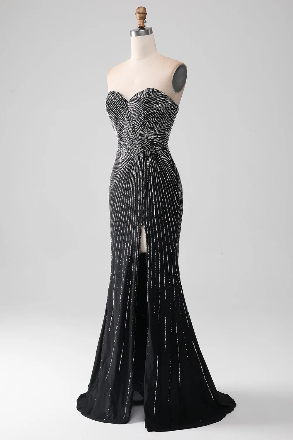 Sparkly Black Strapless Beaded Mermaid Prom Dress with Slit sold by Zapaka product image thumbnail 3