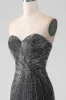 Sparkly Black Strapless Beaded Mermaid Prom Dress with Slit sold by Zapaka