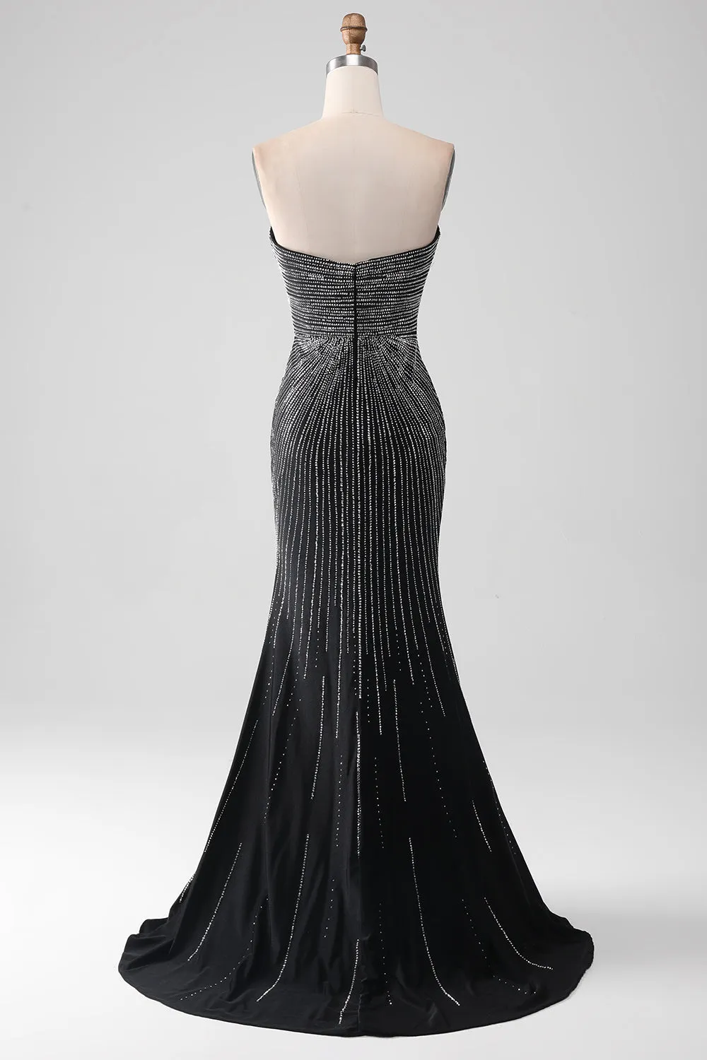 Sparkly Black Strapless Beaded Mermaid Prom Dress with Slit sold by Zapaka product image thumbnail 2