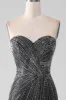 Sparkly Black Strapless Beaded Mermaid Prom Dress with Slit sold by Zapaka