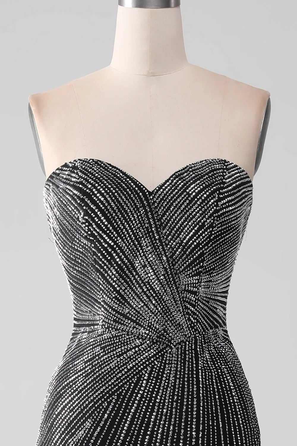 Sparkly Black Strapless Beaded Mermaid Prom Dress with Slit sold by Zapaka product image thumbnail 4