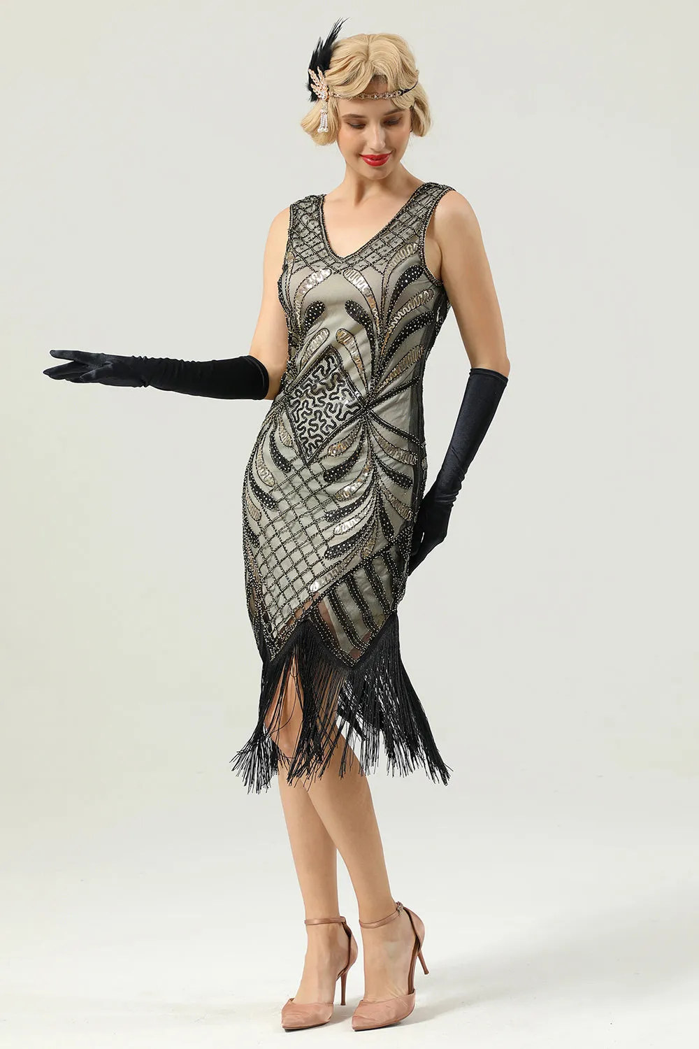 Women Gold 1920s Fringe Sequin Dress sold by Zapaka