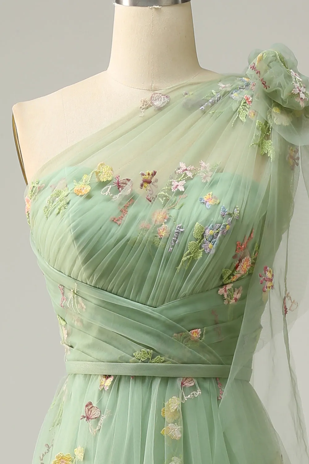 A-Line One Shoulder Green Long Prom Dress With Embroidery sold by Zapaka product image thumbnail 4