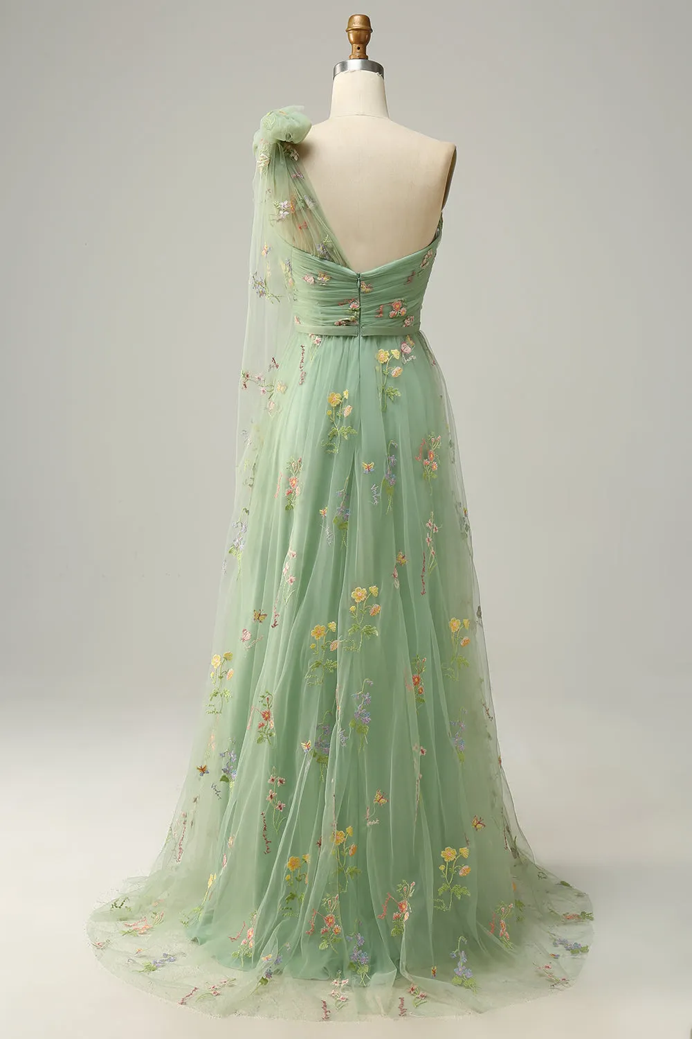 A-Line One Shoulder Green Long Prom Dress With Embroidery sold by Zapaka product image thumbnail 2