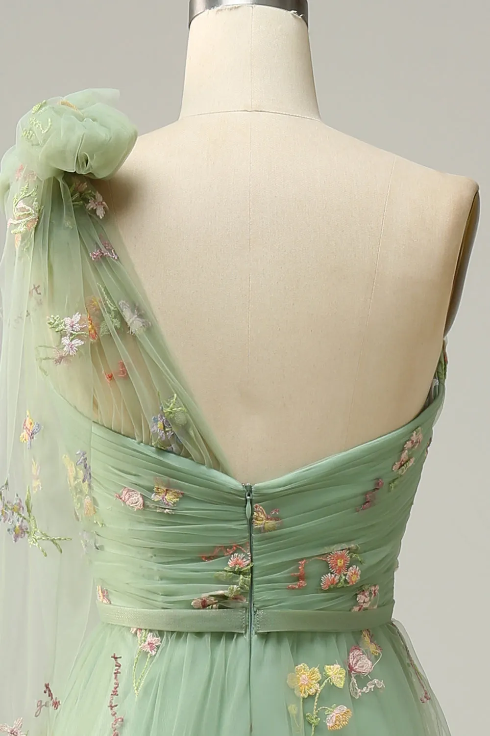 A-Line One Shoulder Green Long Prom Dress With Embroidery sold by Zapaka product image thumbnail 5