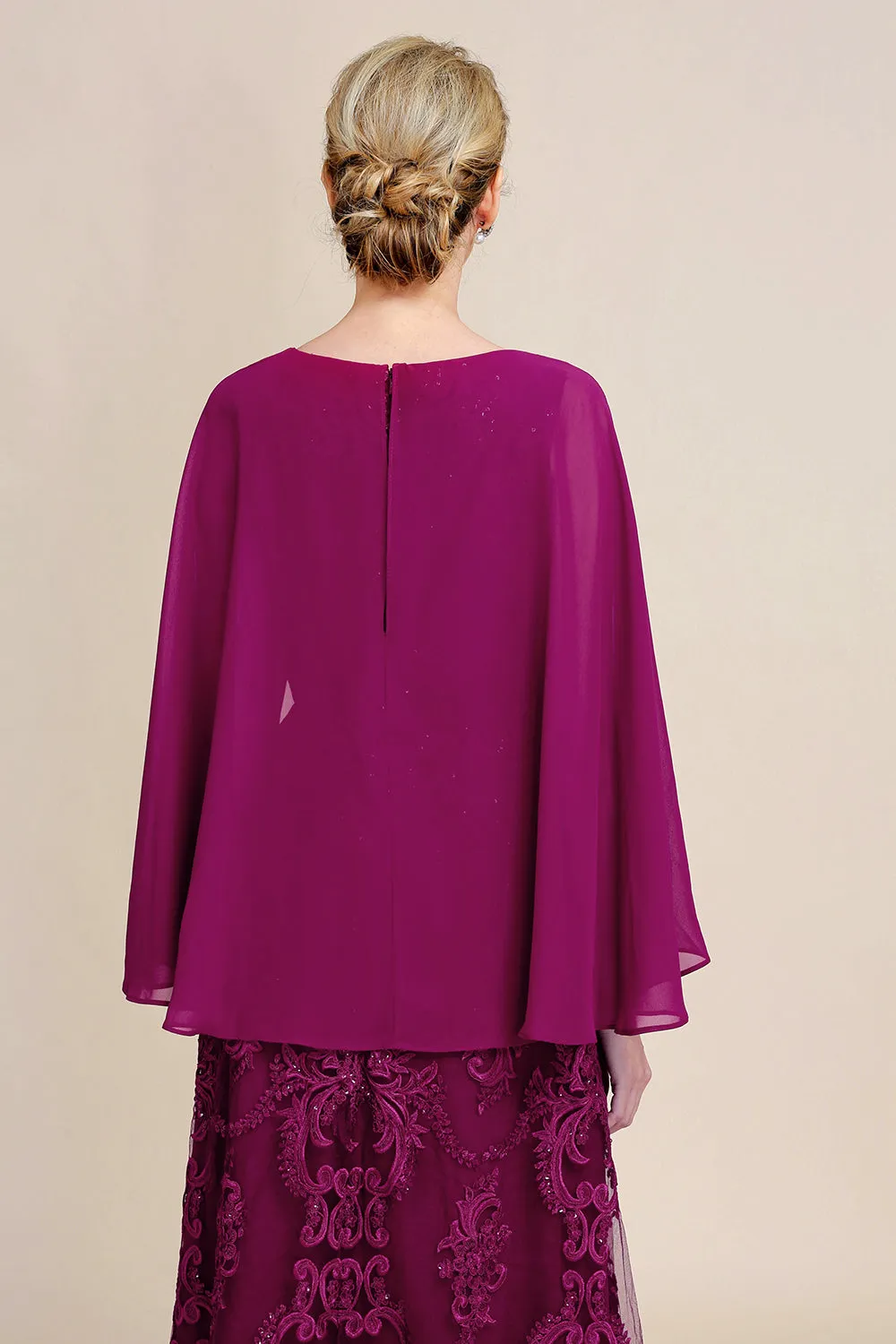 Burgundy Batwing Sleeves Beaded Mother of the Bride Dress sold by Zapaka product image thumbnail 2