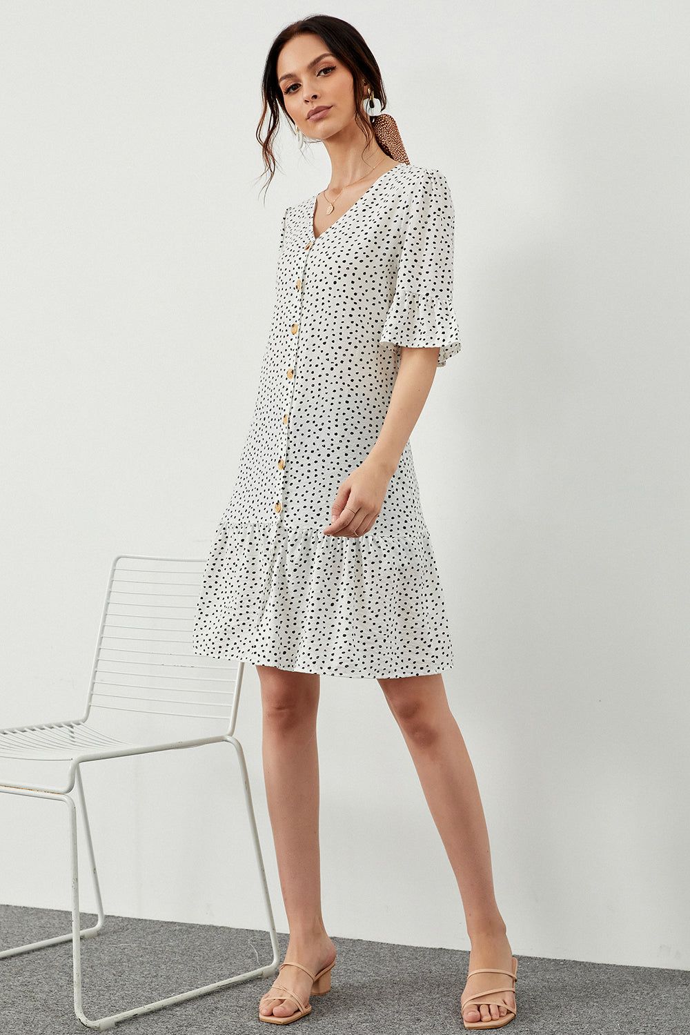 White Polka Dots Summer Dress sold by Zapaka product image thumbnail 4