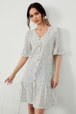 White Polka Dots Summer Dress sold by Zapaka