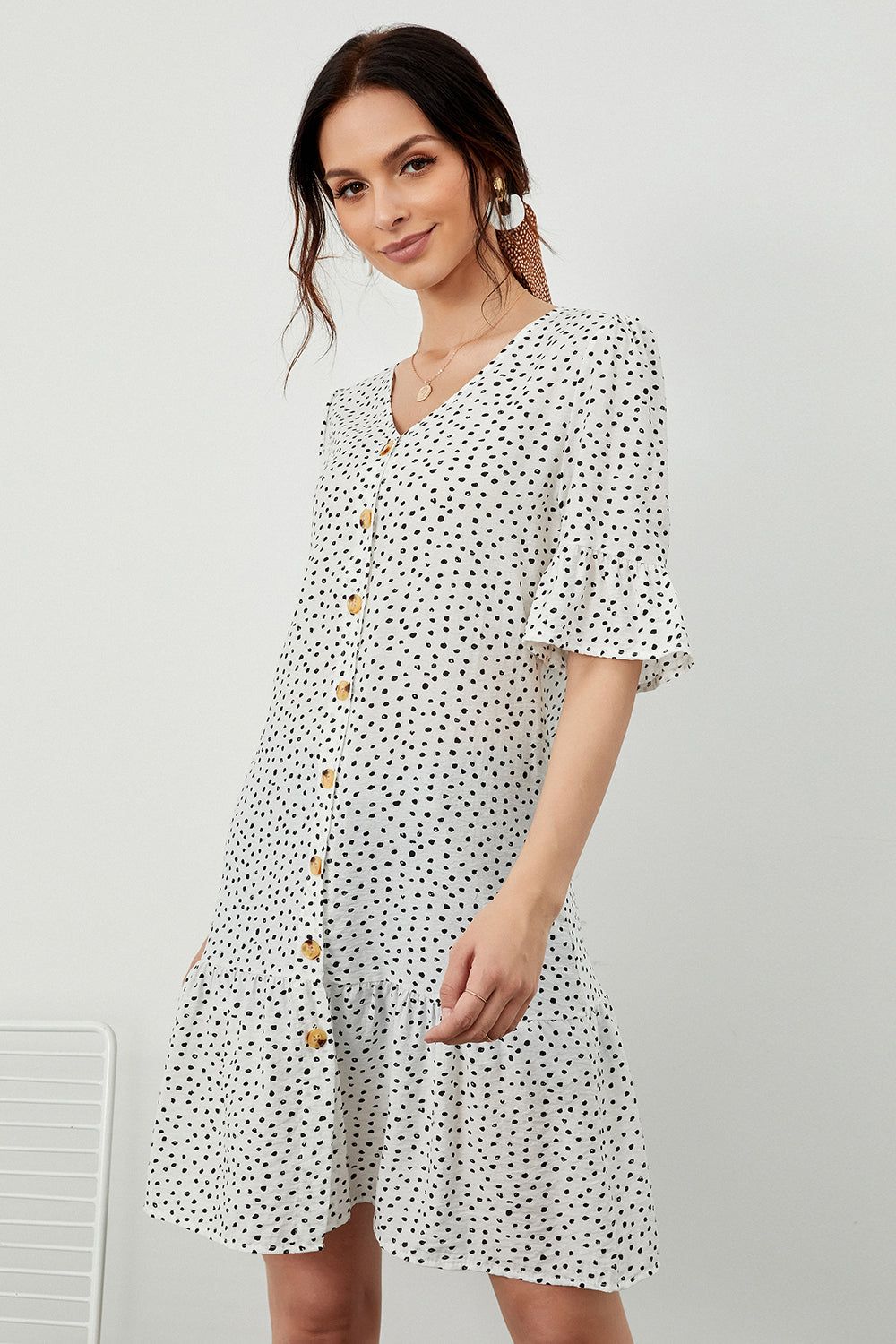 White Polka Dots Summer Dress sold by Zapaka product image thumbnail 5