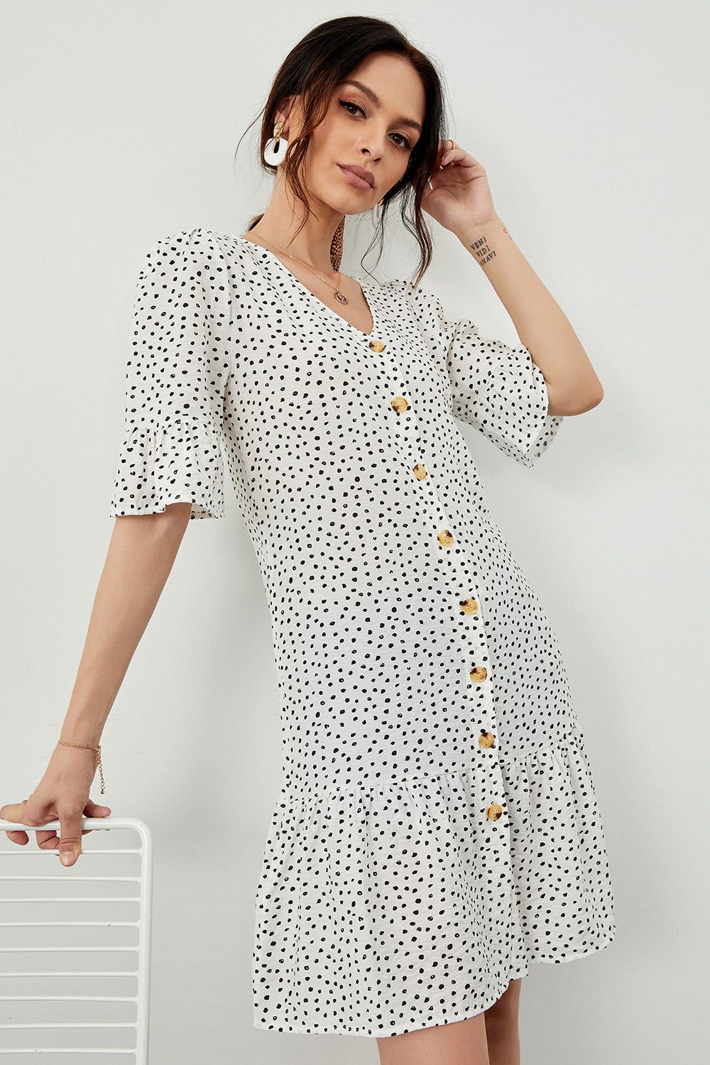White Polka Dots Summer Dress sold by Zapaka product image thumbnail 3