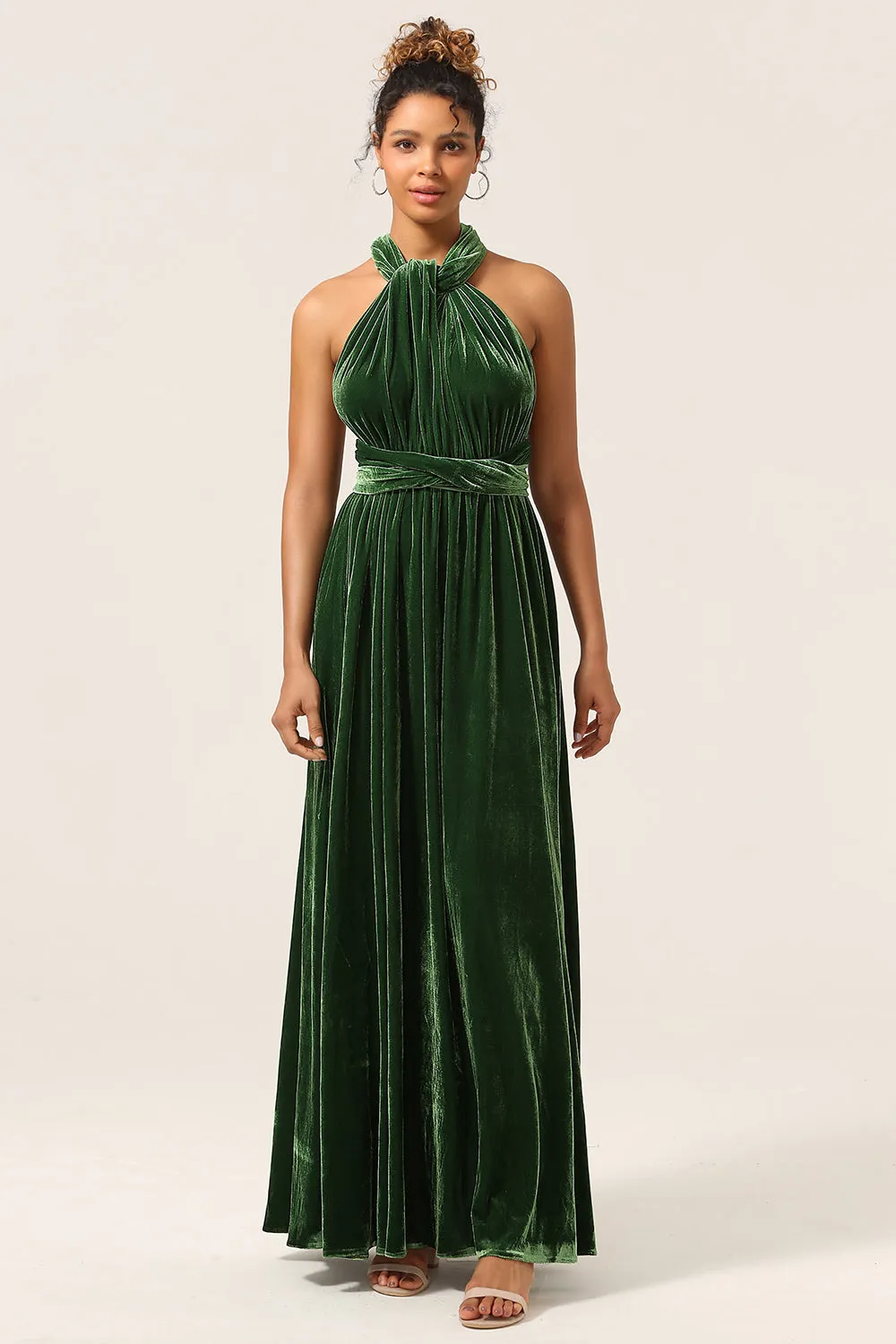 Elegant A Line V Neck Dark Green Covertible Wear Velvet Long Bridesmaid Dress sold by Zapaka product image thumbnail 3