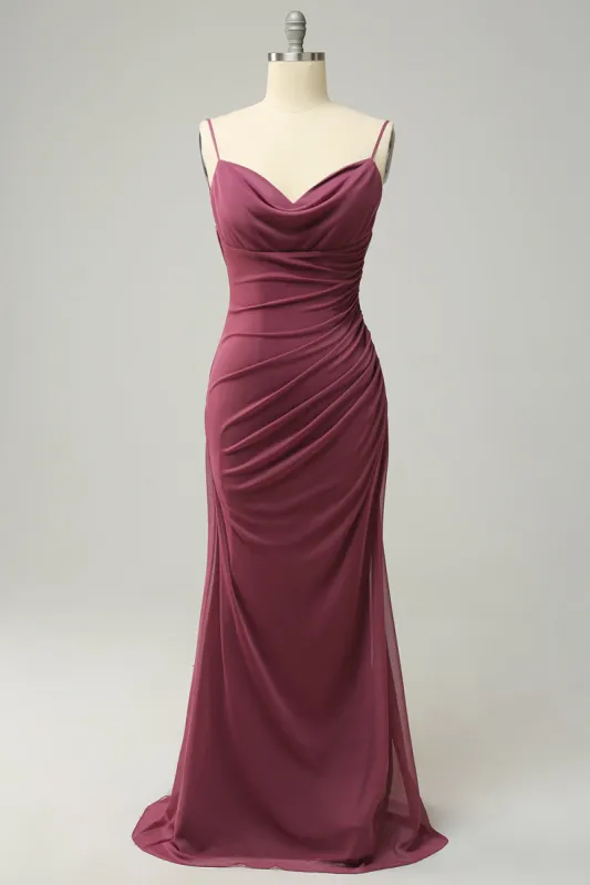 Sheath Spaghetti Straps Desert Rose Bridesmaid Dress with Open Back sold by Zapaka