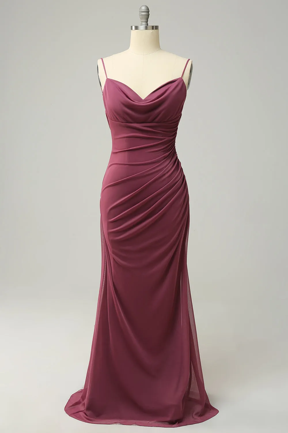 Sheath Spaghetti Straps Desert Rose Bridesmaid Dress with Open Back sold by Zapaka
