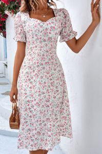 Floral Printed White Short Sleeves Casual Dress sold by Zapaka