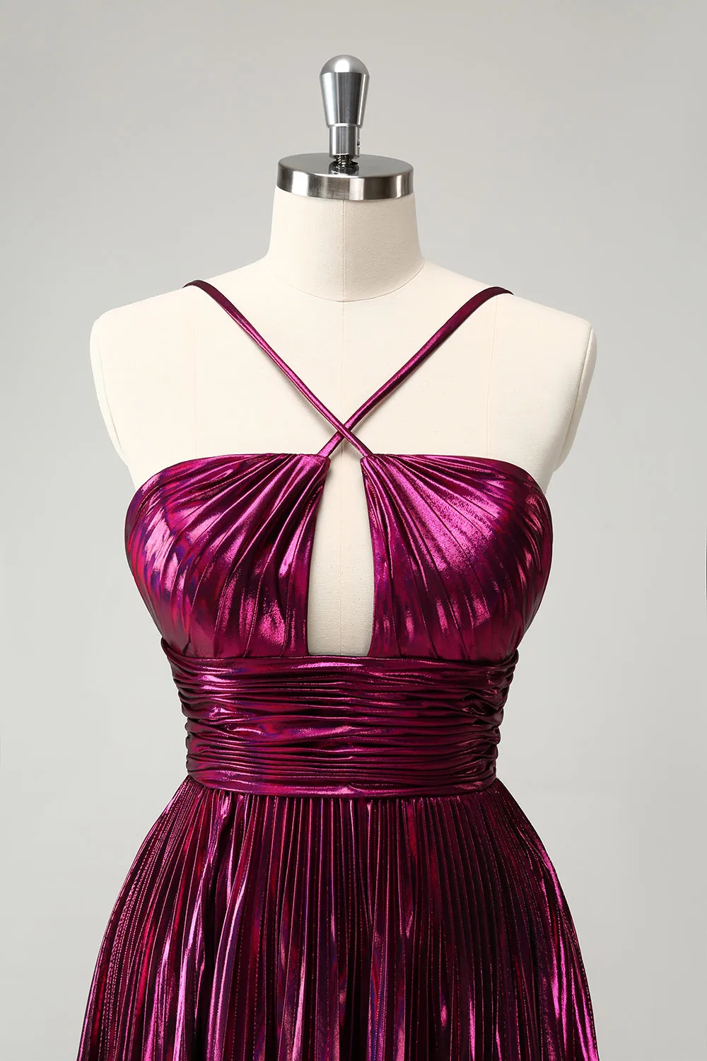 Purple A Line Halter Pleated Short Homecoming Dress With Hollow Out sold by Zapaka product image thumbnail 4