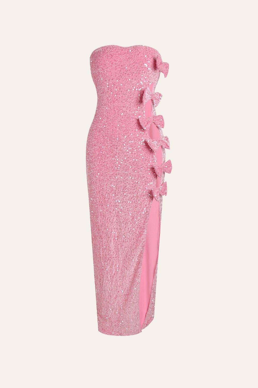 Pink Mermaid Sleeveless Backless Bow sequin Dress with Slit sold by Zapaka