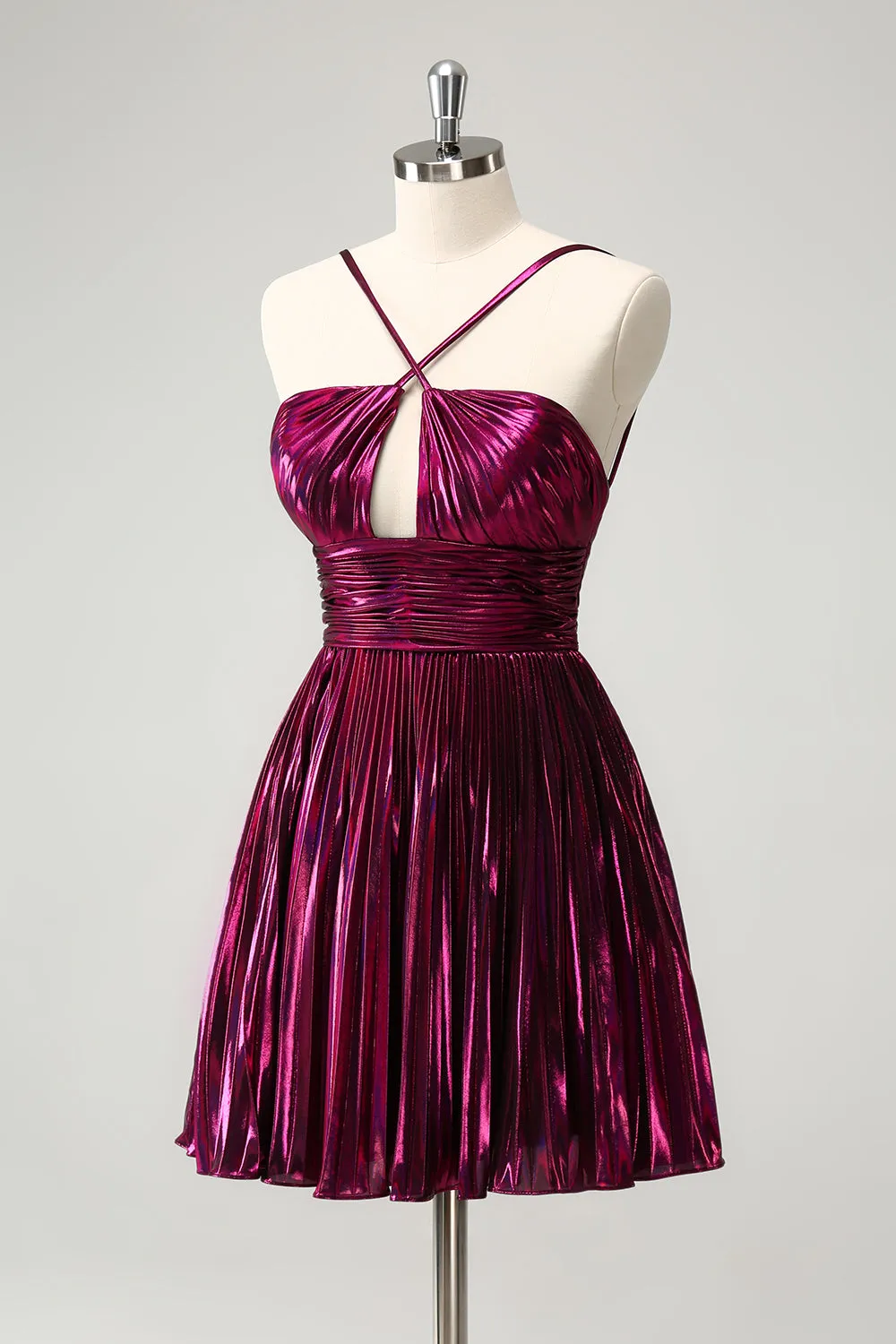 Purple A Line Halter Pleated Short Homecoming Dress With Hollow Out sold by Zapaka product image thumbnail 3