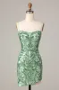 Sparkly Green Bodycon Spaghetti Straps Short Homecoming Dress with Sequins sold by Zapaka