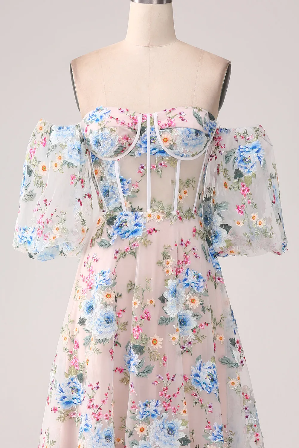 A-Line Apricot Flower Off the Shoulder Long Corset Prom Dress sold by Zapaka product image thumbnail 5