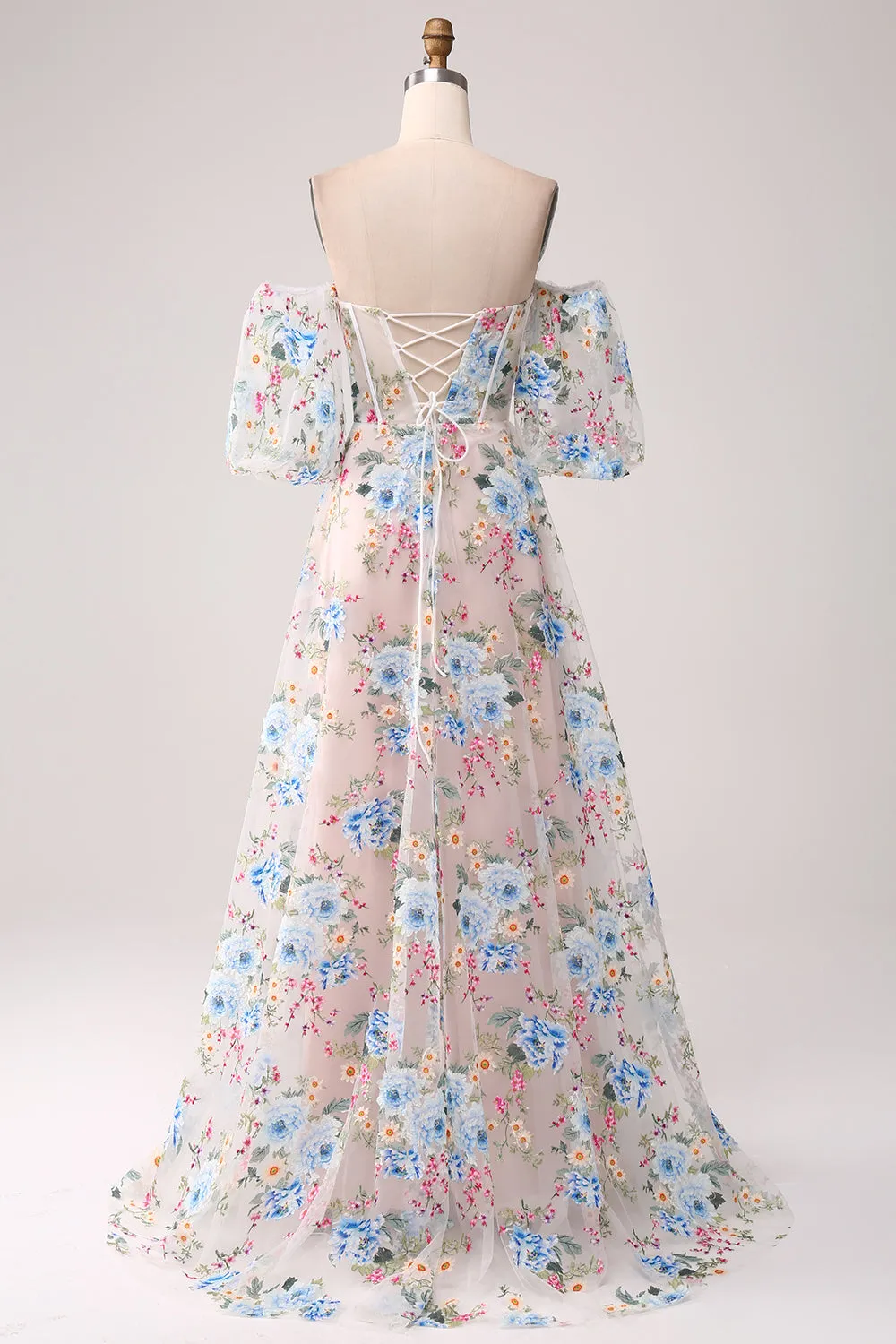 A-Line Apricot Flower Off the Shoulder Long Corset Prom Dress sold by Zapaka product image thumbnail 2
