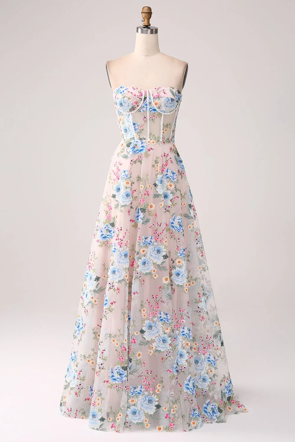 A-Line Apricot Flower Off the Shoulder Long Corset Prom Dress sold by Zapaka product image thumbnail 3