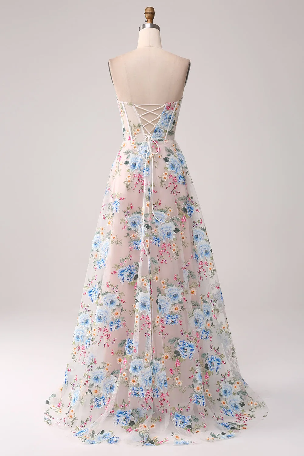 A-Line Apricot Flower Off the Shoulder Long Corset Prom Dress sold by Zapaka product image thumbnail 4