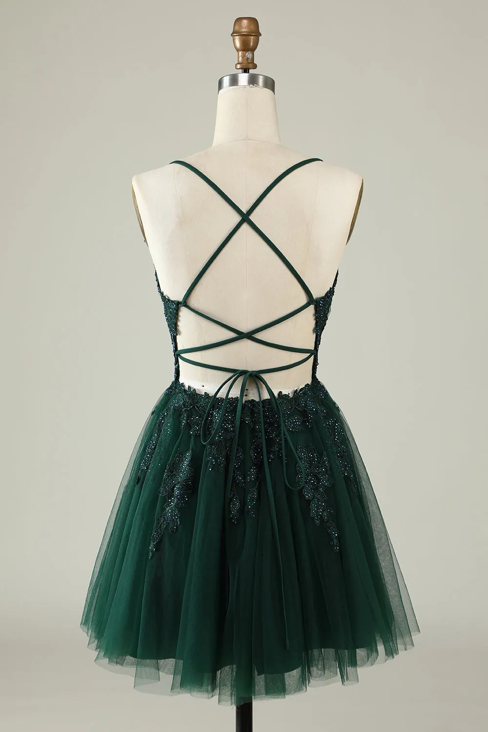 A Line Spaghetti Straps Dark Green Short Homecoming Dress with Appliques sold by Zapaka product image thumbnail 2