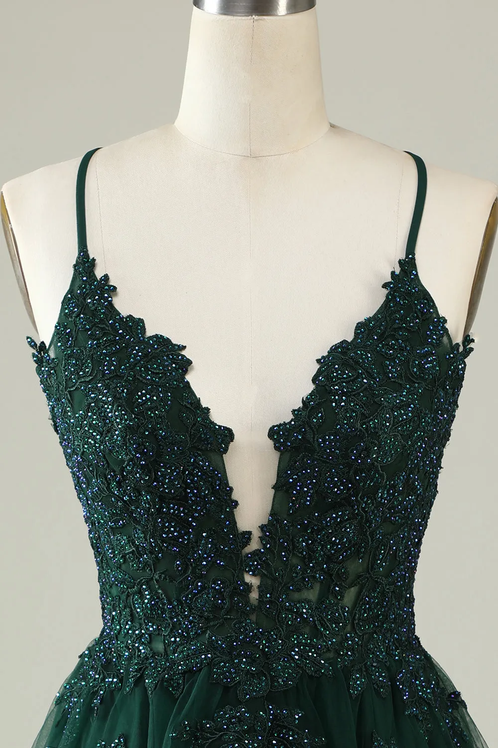 A Line Spaghetti Straps Dark Green Short Homecoming Dress with Appliques sold by Zapaka product image thumbnail 4