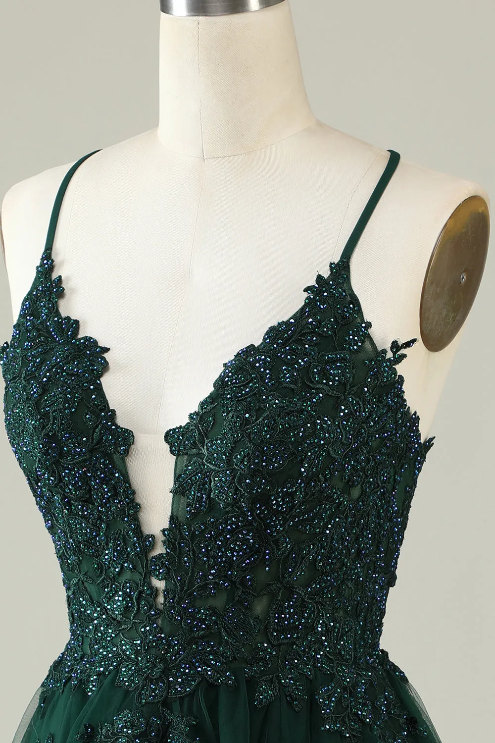 A Line Spaghetti Straps Dark Green Short Homecoming Dress with Appliques sold by Zapaka product image thumbnail 5