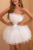 Tulle Strapless White Short Party Dress sold by Zapaka