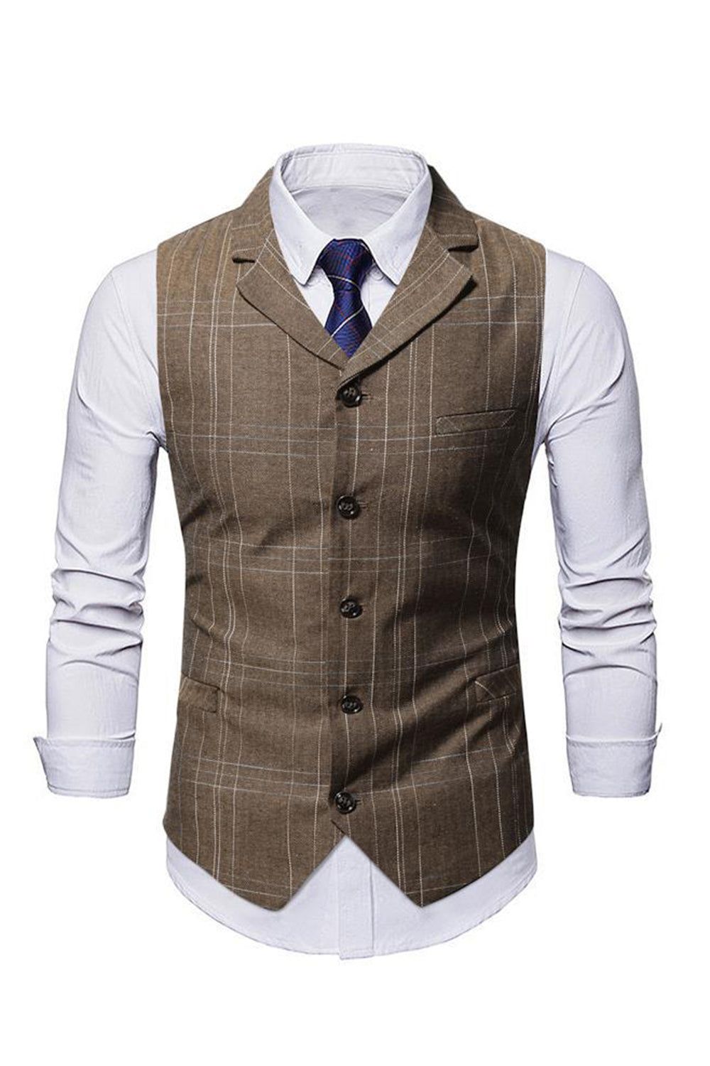 Coffee Single Breasted Slim Fit Men's Vest sold by Zapaka