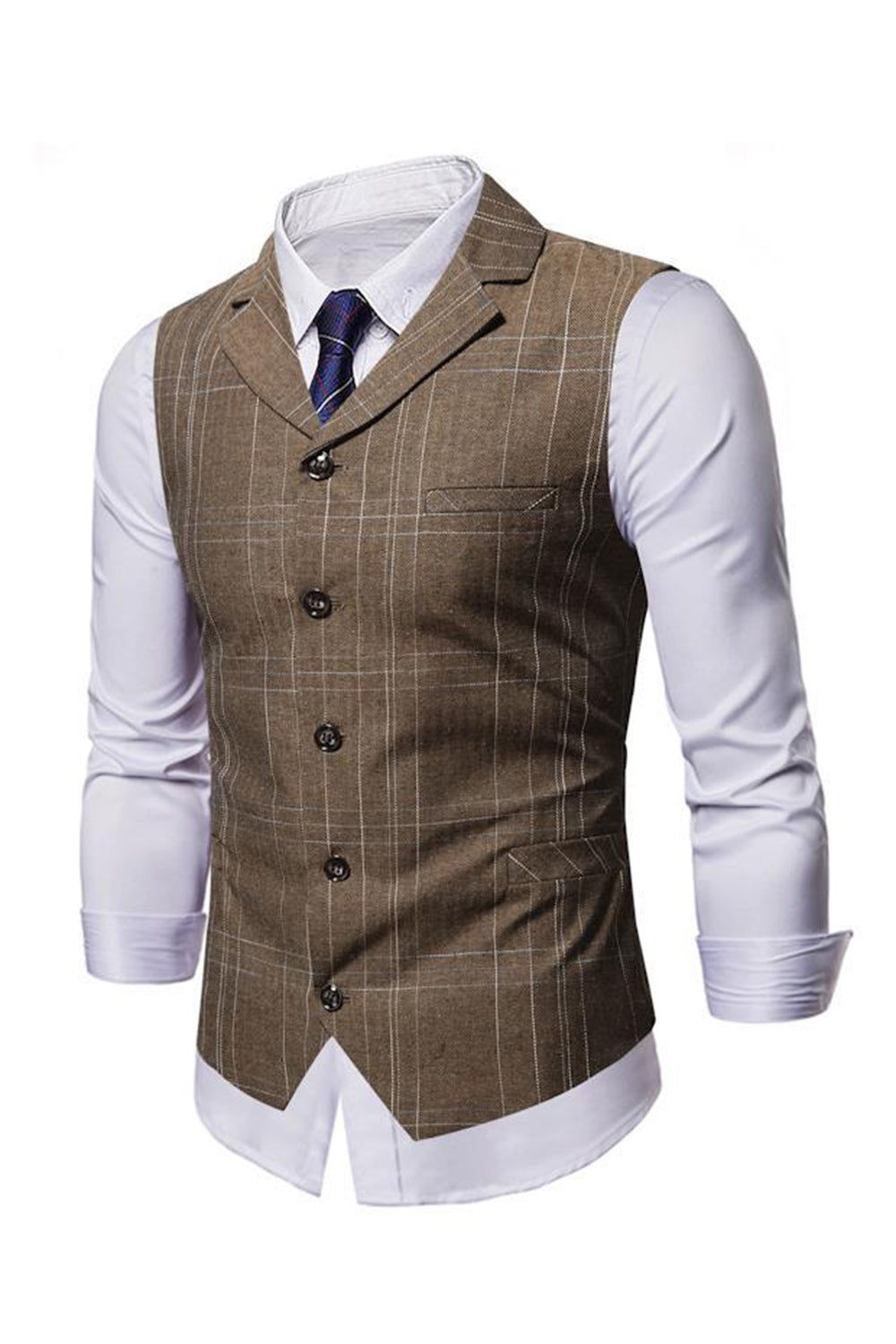 Coffee Single Breasted Slim Fit Men's Vest sold by Zapaka product image thumbnail 3