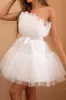 Tulle Strapless White Short Party Dress sold by Zapaka