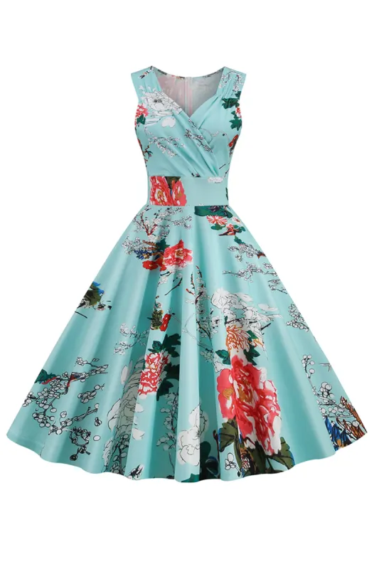 Light Blue V Neck 1950s Vintage Dress sold by Zapaka