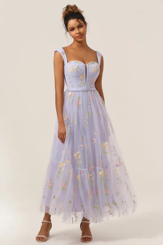 Princess A Line Sweetheart Light Purple Long Prom Dress with Embroidery sold by Zapaka
